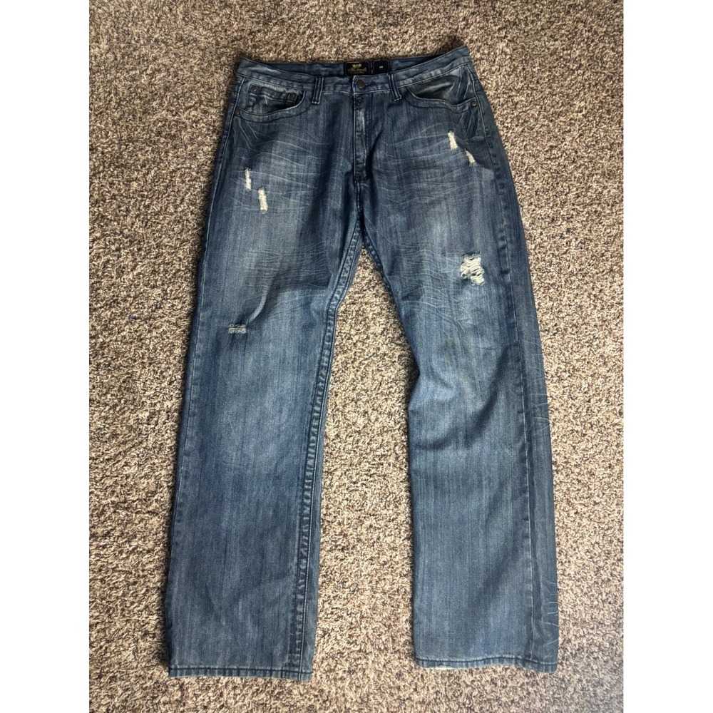 Akademiks‎ Mens Size 38(36) Distressed Relaxed Fit Denim Jeans Studded Pockets